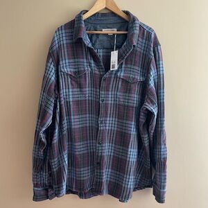 OuterKnown Men's XXXL Plaid Blue/Red Button Up Blanket Shirt Organic Cotton #544
